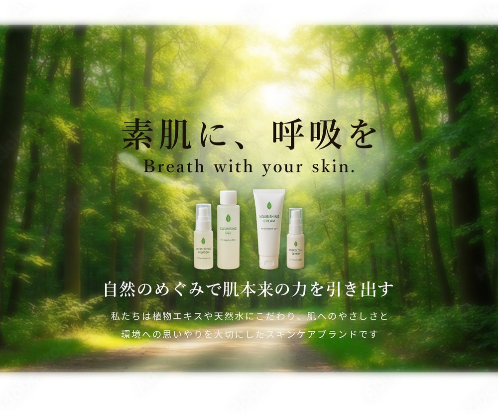 化粧品ウェブサイトデザインのファーストビュー画像。クリックで拡大表示できます